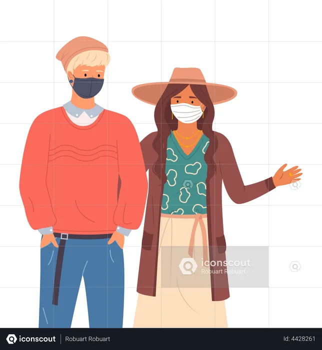 Couple wearing medical masks  Illustration