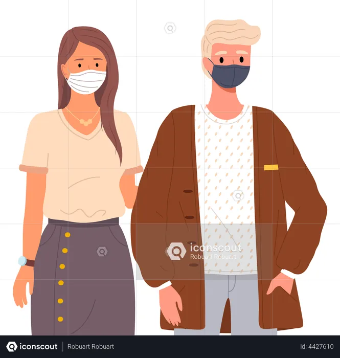 Couple wearing medical masks  Illustration