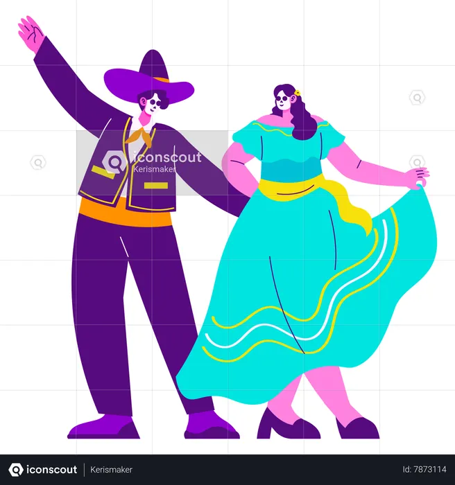 Couple Wearing Traditional Mexican Costume  Illustration