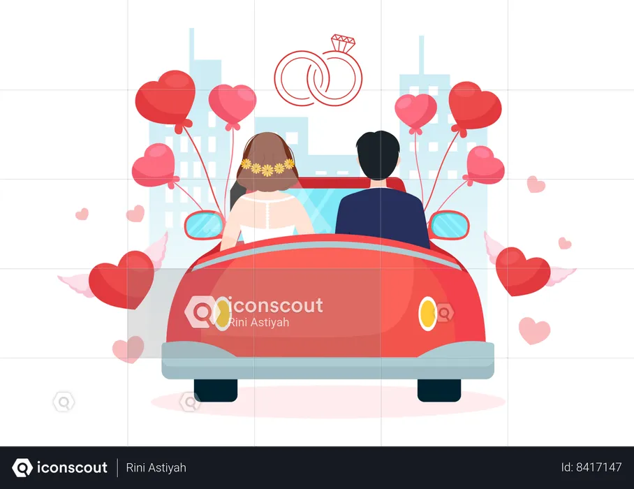Couple wedding car  Illustration