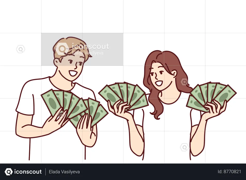 Couple wins jackpot money  Illustration