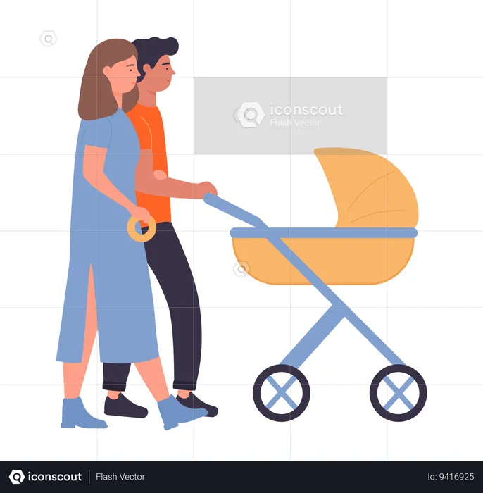 Couple with baby stroller  Illustration