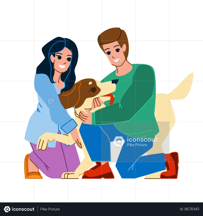 Couple with dog  Illustration