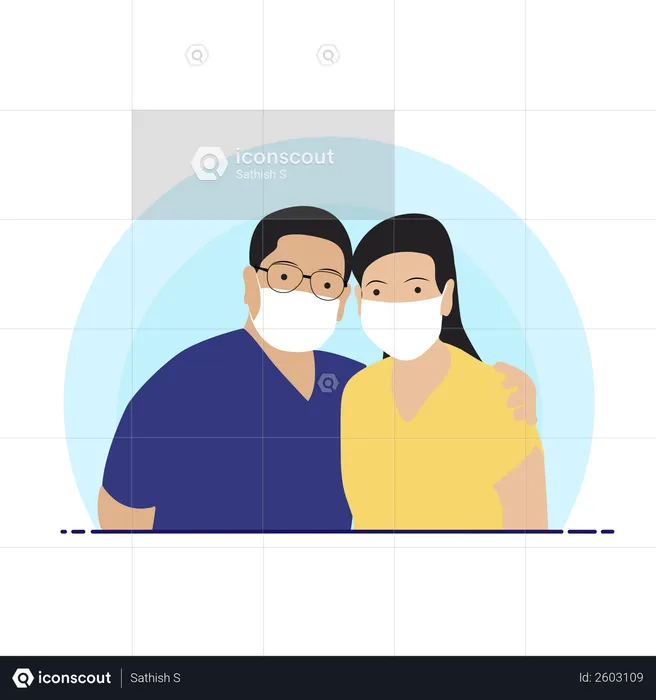 Couple with face mask  Illustration