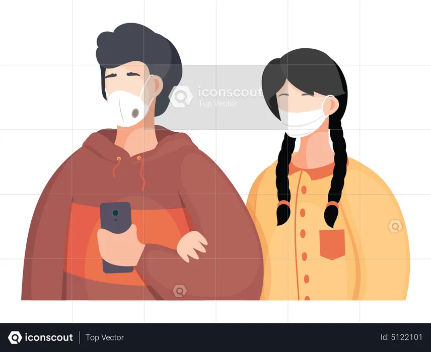 Couple with facemask  Illustration