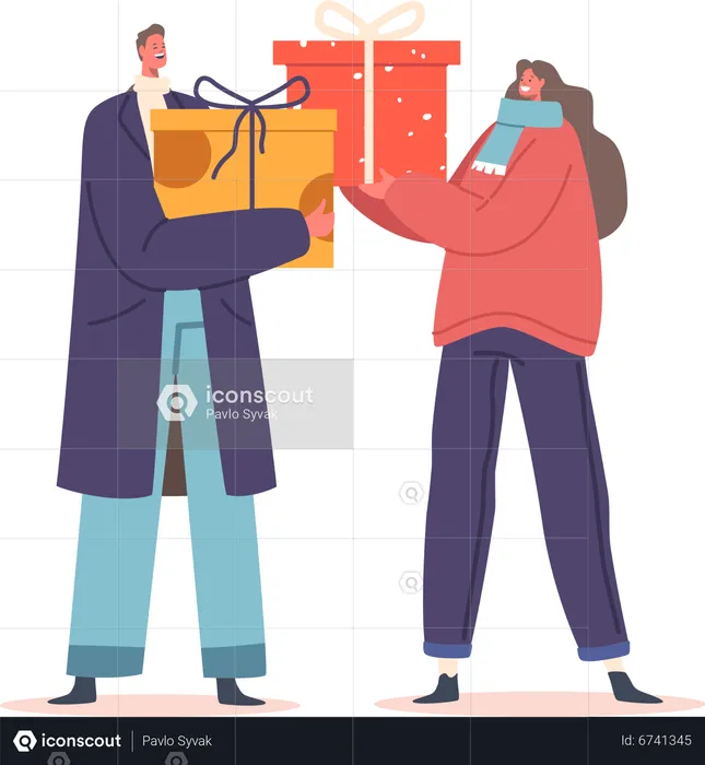 Couple With Gifts  Illustration