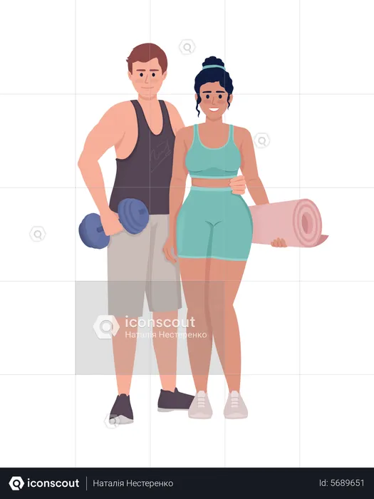Couple with gym equipment  Illustration