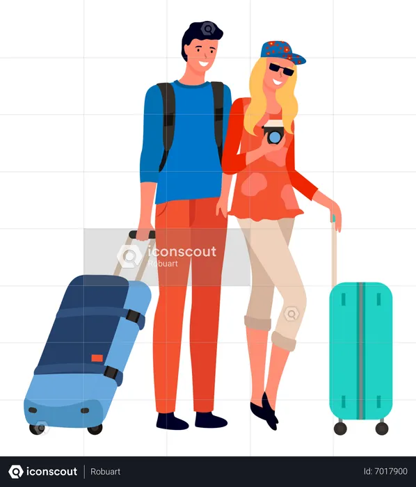 Couple with luggage  Illustration