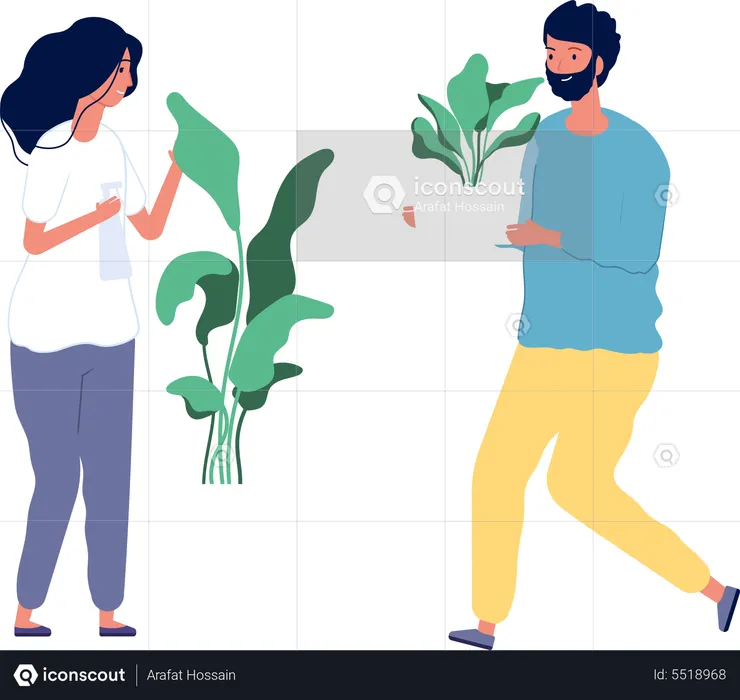Couple with plant pots  Illustration