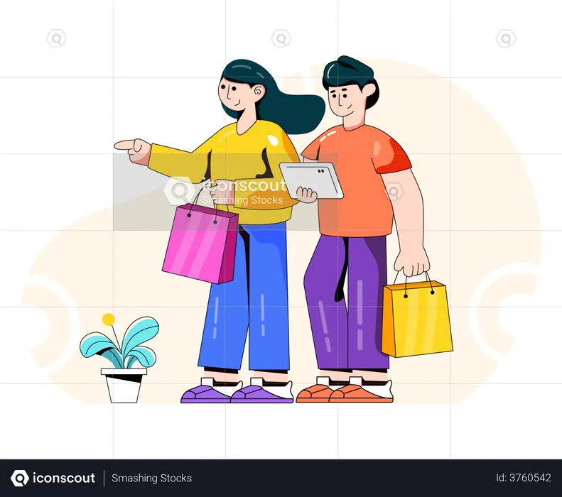 Couple with shopping bags  Illustration