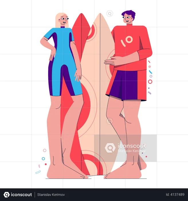 Couple with surfboard  Illustration