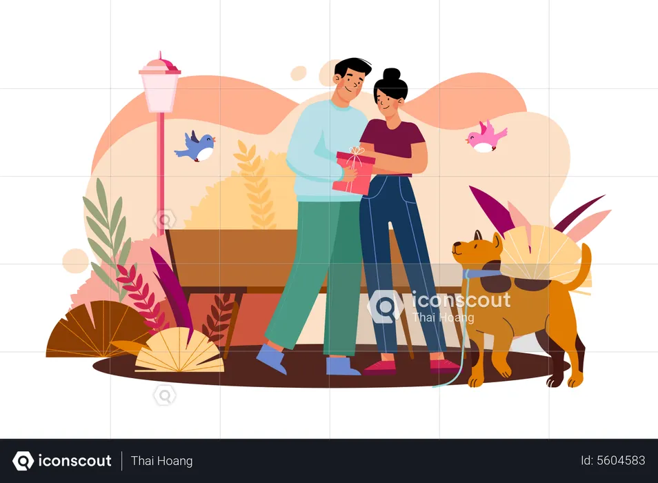 Couple with valentine gift  Illustration