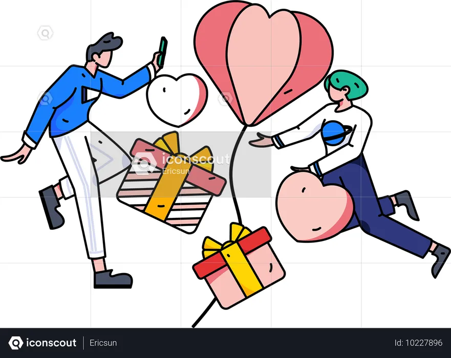 Couple with valentine gifts  Illustration