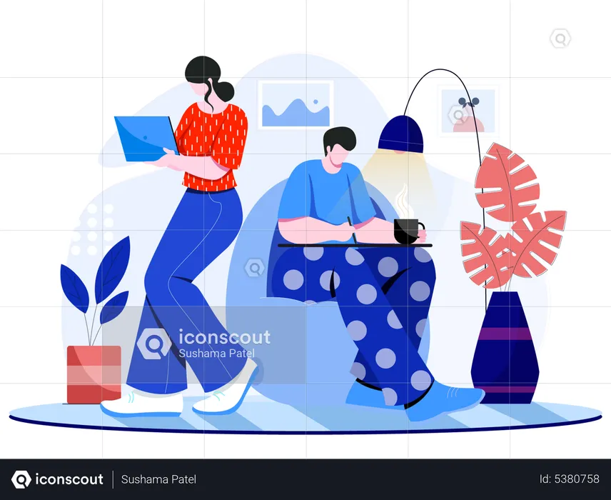 Couple working from home  Illustration