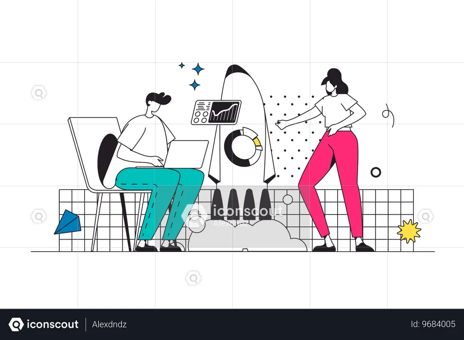 Couple working from home  Illustration