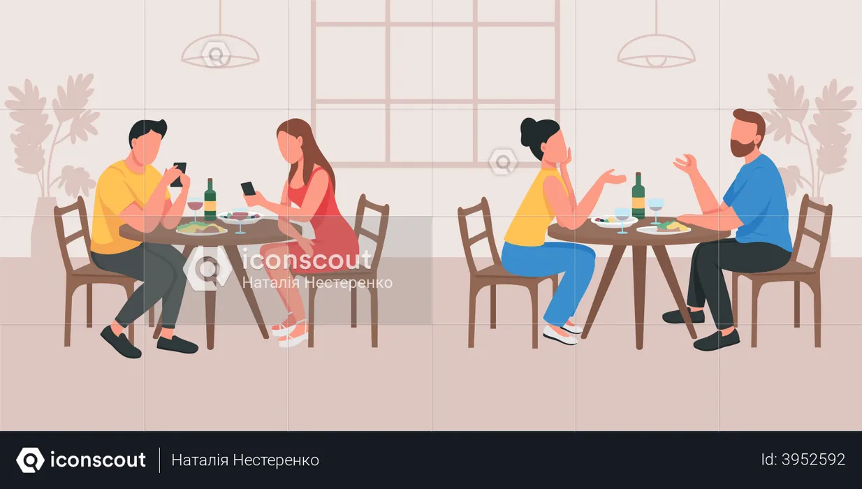 Couples en rendez-vous au café  Illustration