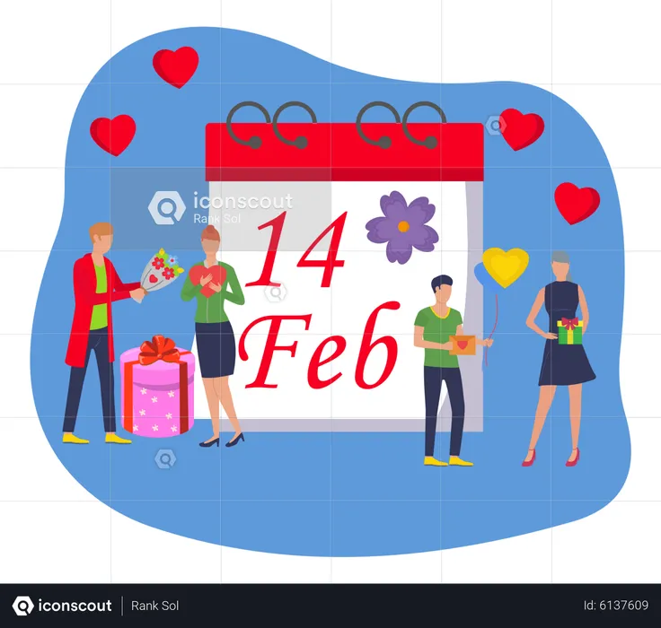 Couples giving gifts to each other on Valentines day  Illustration