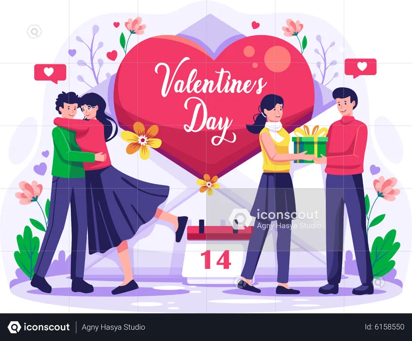 Couples in love celebrating Valentine's day  Illustration