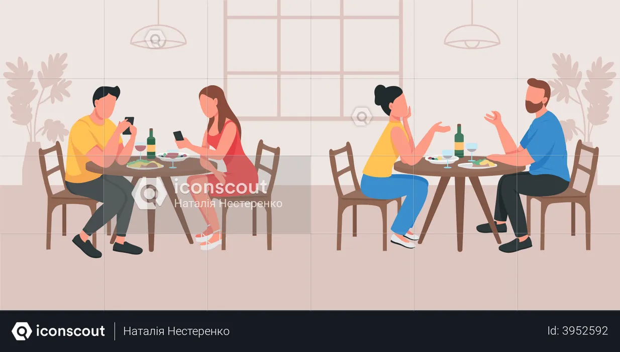 Couples on date in cafe  Illustration