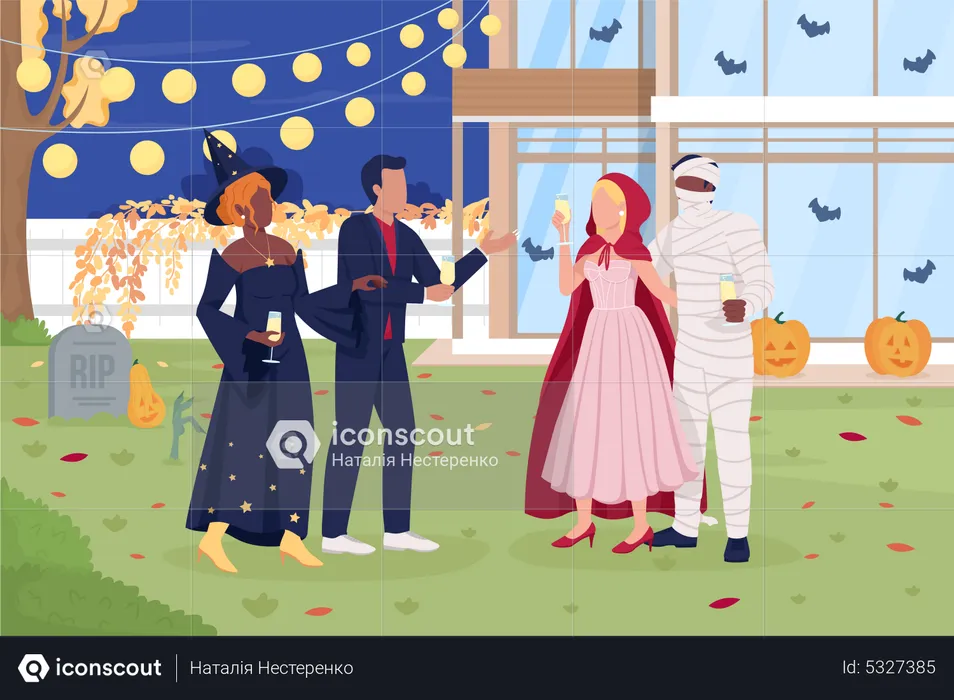 Couples wearing Halloween costumes  Illustration