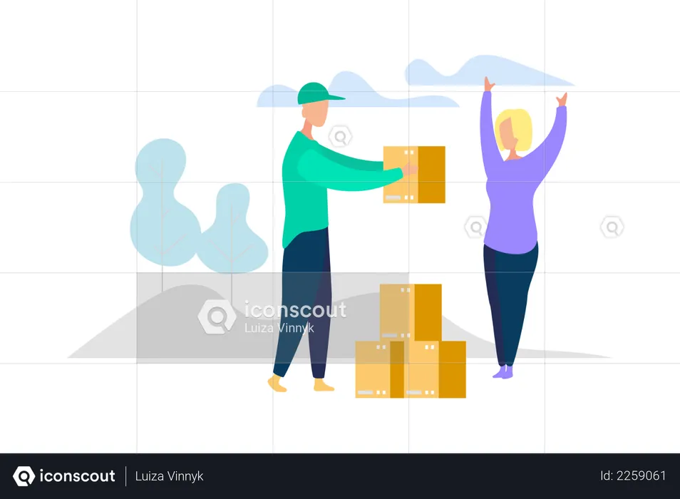 Courier boy Deliver package to client  Illustration