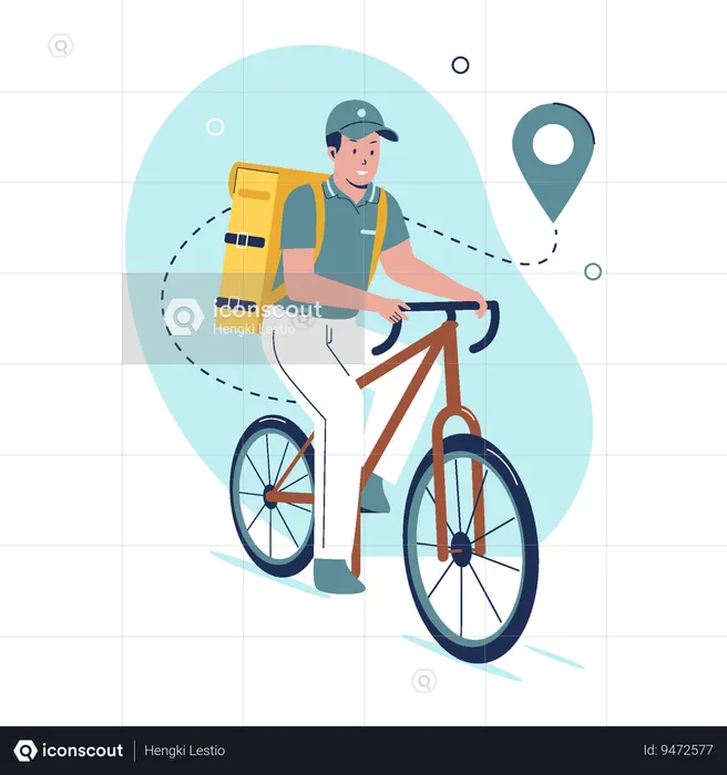 Courier boy on bicycle with parcel box  Illustration