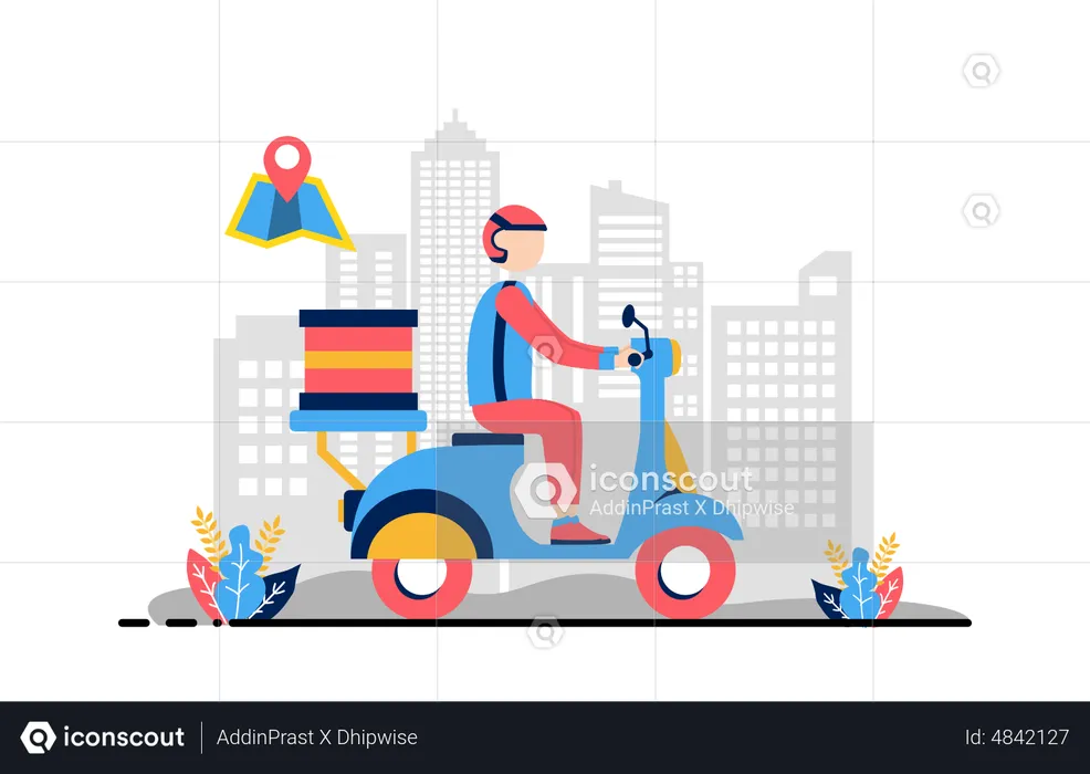Courier boy riding delivery scooter  Illustration