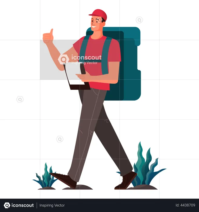 Courier boy with backpack  Illustration