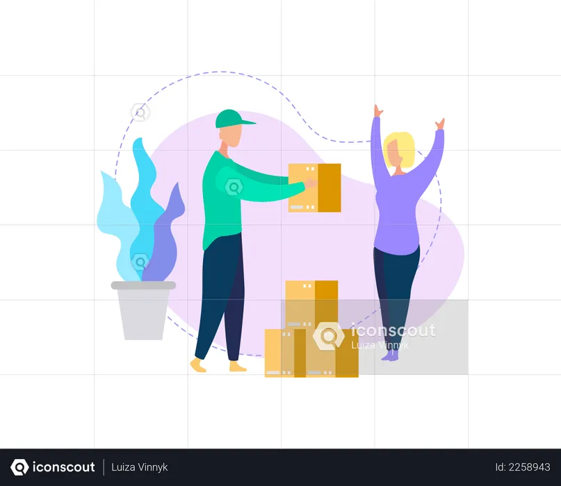 Courier Deliver Box Parcel to Young Woman Consumer  Illustration