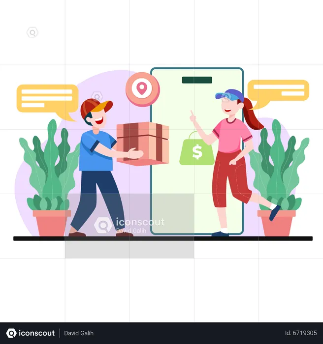 Courier Delivering Package to Customer  Illustration