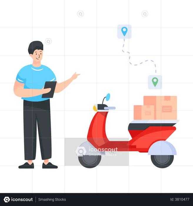 Courier delivery on scooter  Illustration