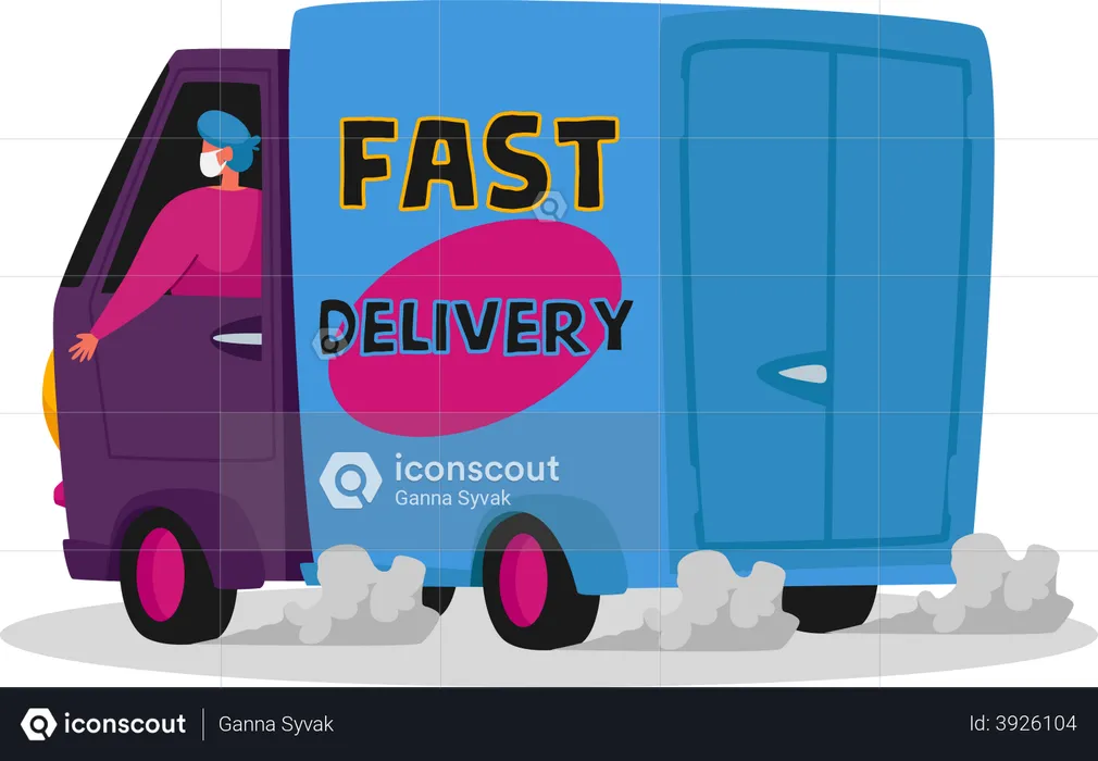 Courier delivery truck working during pandemic  Illustration