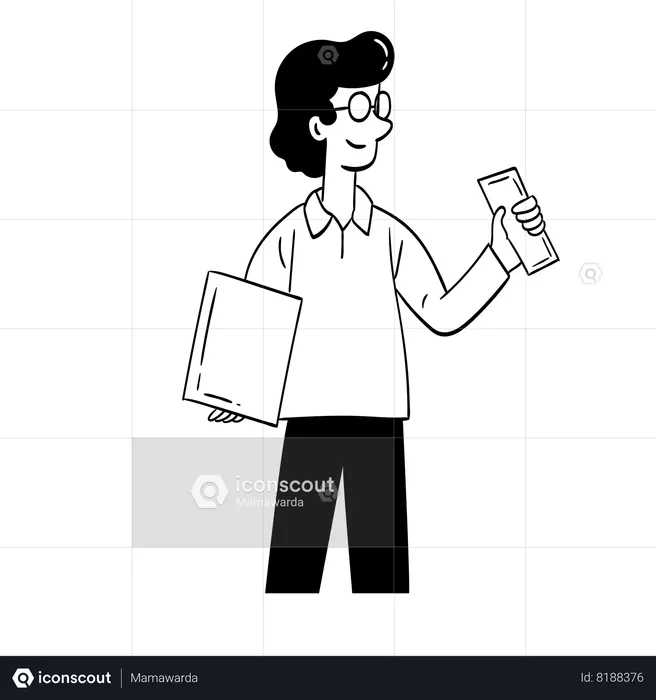 Courier guy holding parcel and paper  Illustration