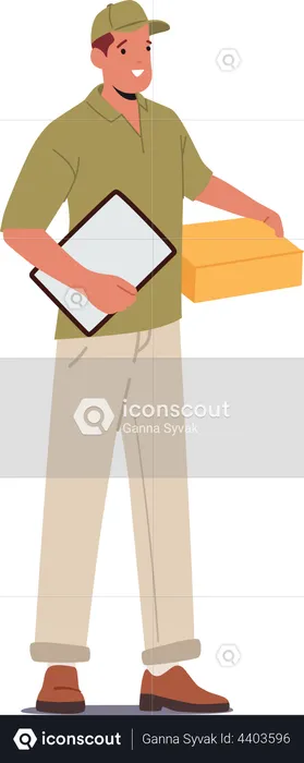 Courier Male Holding Invoice and Box  Illustration