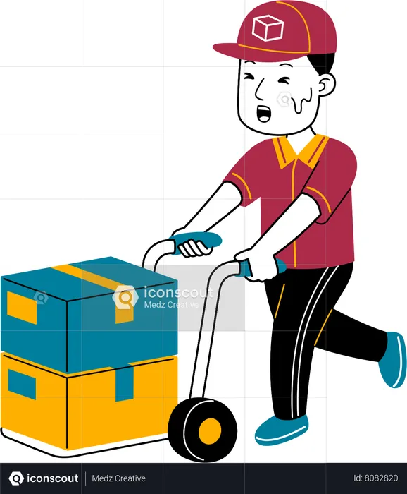 Courier man brings package with trolley  Illustration