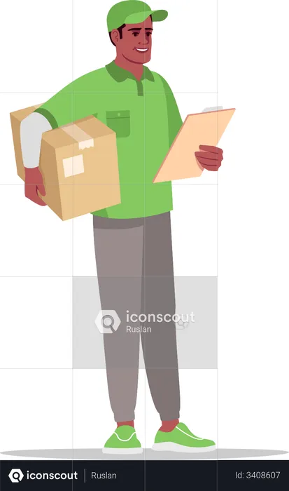 Courier man checking delivery address  Illustration