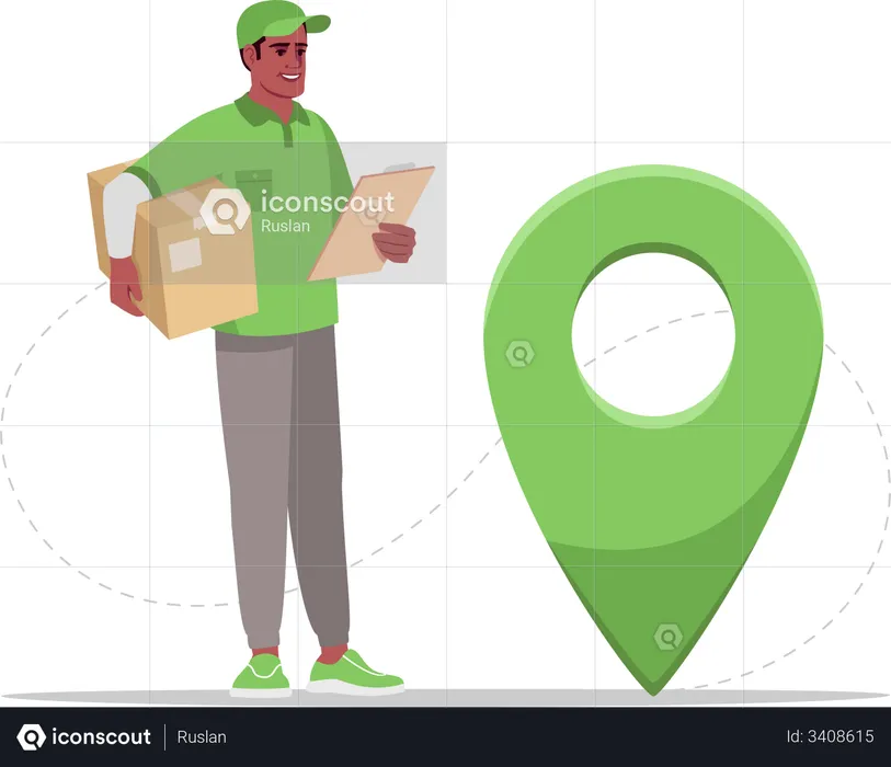 Courier man checking geolocation  Illustration