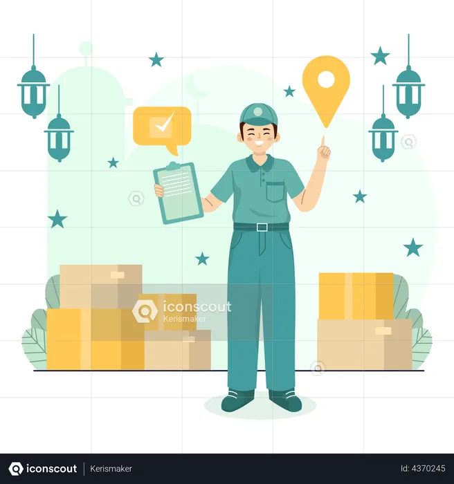 Courier Man Checking Geolocation  Illustration