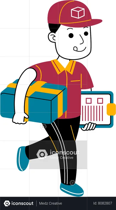 Courier man checks the package sent  Illustration