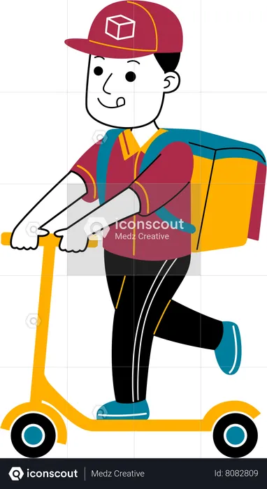 Courier man delivers the package by scooter  Illustration