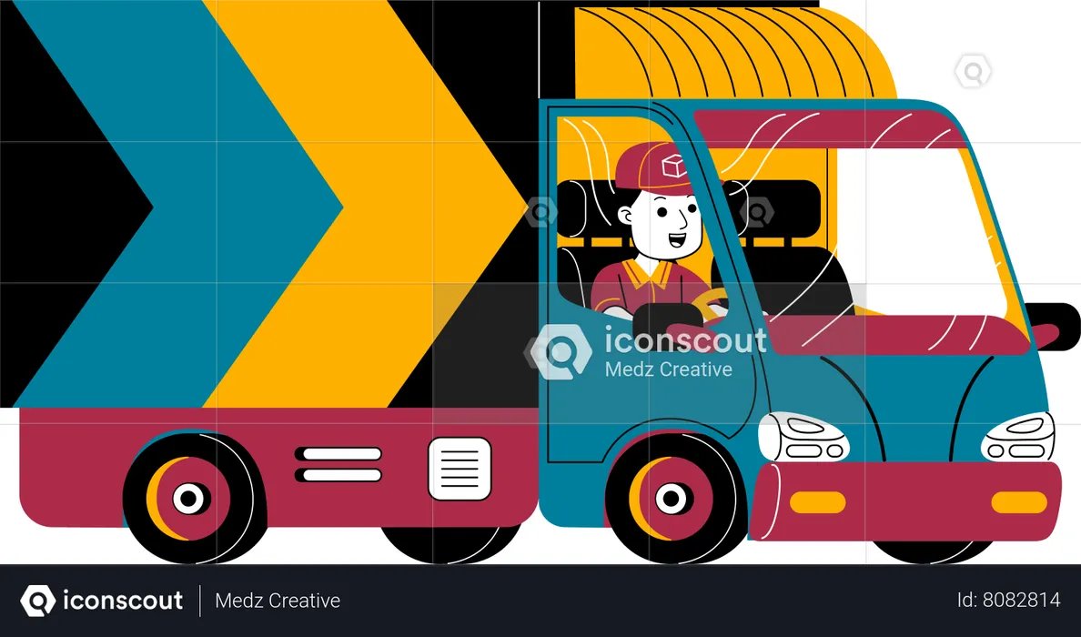 Courier man delivers the packages with a truck box  Illustration