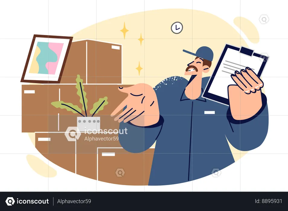 Courier man helps in relocation  Illustration