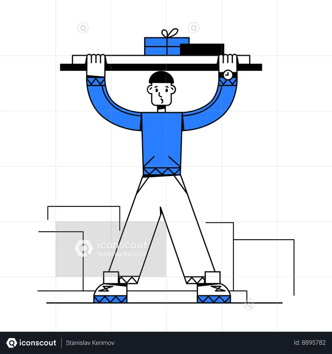 Courier man lifting packages over his head  Illustration