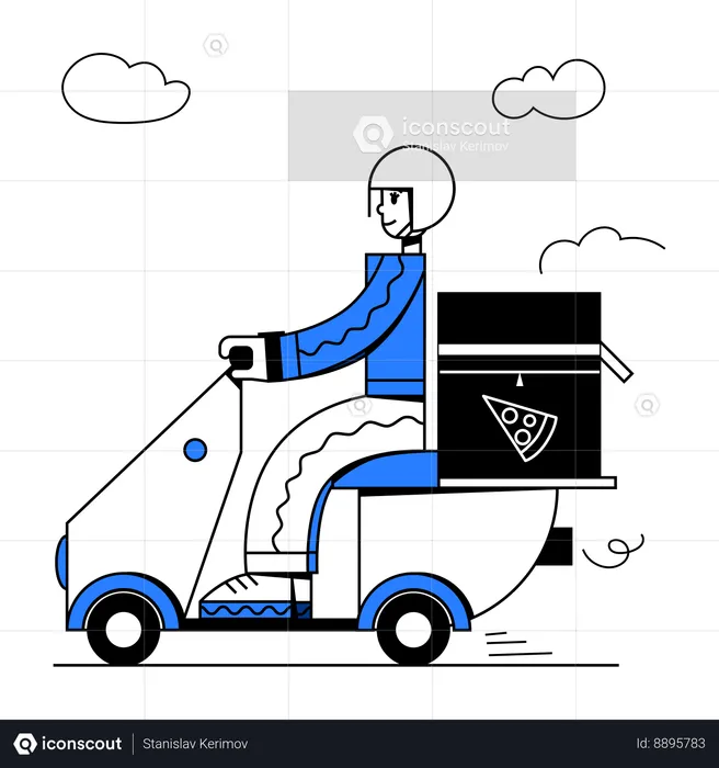 Courier woman riding scooter and delivered pizza  Illustration