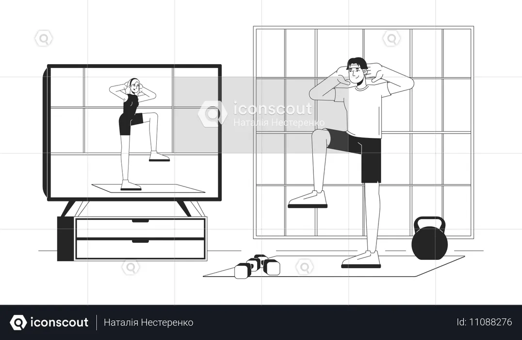 Cours de fitness virtuel à la télévision  Illustration