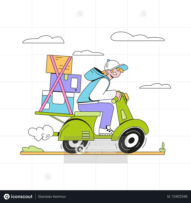 Coursier transportant des colis sur une moto  Illustration