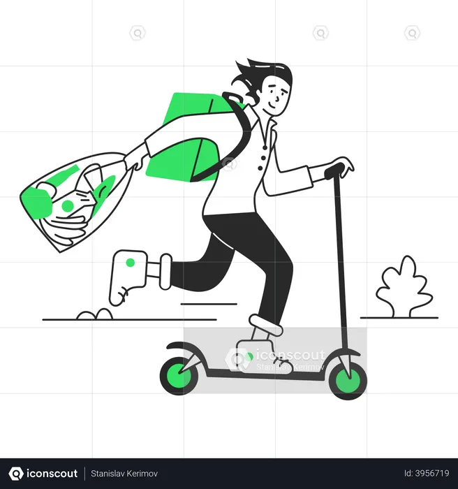 Coursier sur un scooter avec une commande  Illustration