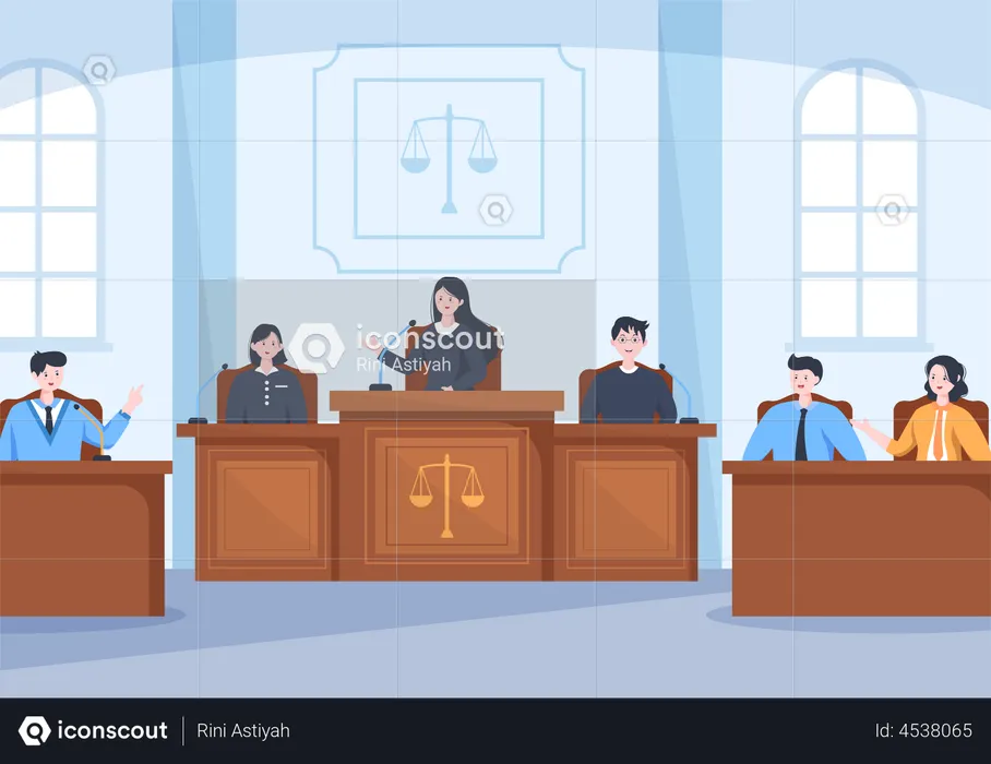 Court Room with Lawyers and jury  Illustration