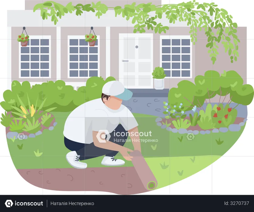 Courtyard greening, lawn care  Illustration