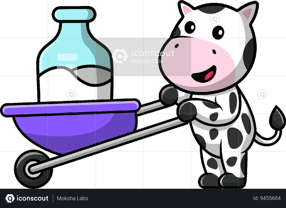 Cow Bring Milk With Trolley  Illustration